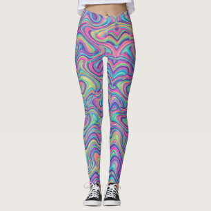 Vibrant Psychedelic Marble Abstract Pattern Leggings