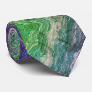 Vibrant Psychedelic Marble Flow in Green and Teal Tie