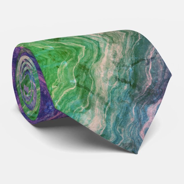 Vibrant Psychedelic Marble Flow in Green and Teal Tie (Rolled)