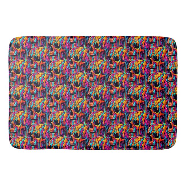 Vibrant Psychedelic Skull Bath Mat (Front)