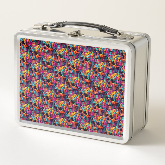 Vibrant Psychedelic Skull Metal Lunch Box (Front)