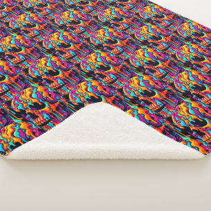 Vibrant Psychedelic Skull Sherpa Blanket