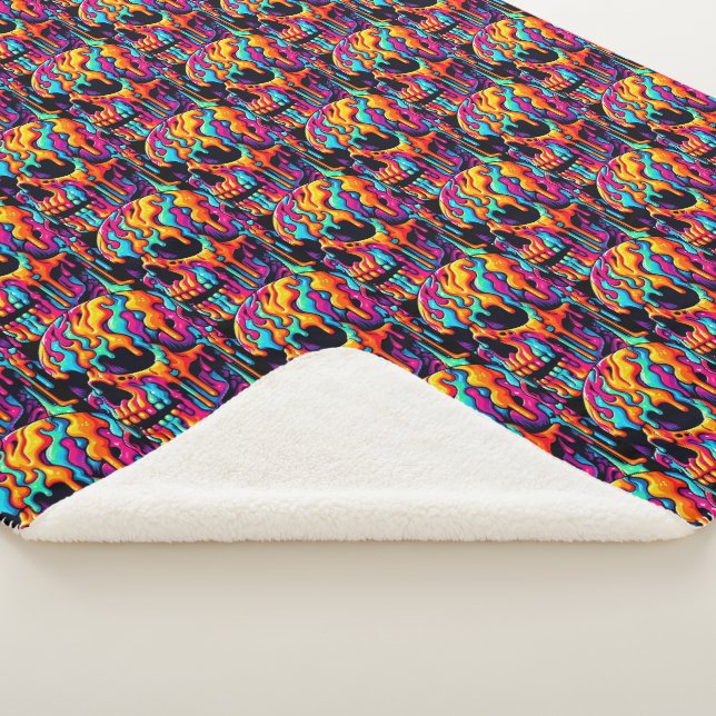 Vibrant Psychedelic Skull Sherpa Blanket (3/4)