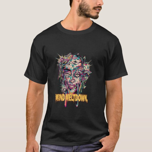 Vibrant Psychedelic Trippy Face Mind Meltdown Surr T-Shirt (Front)