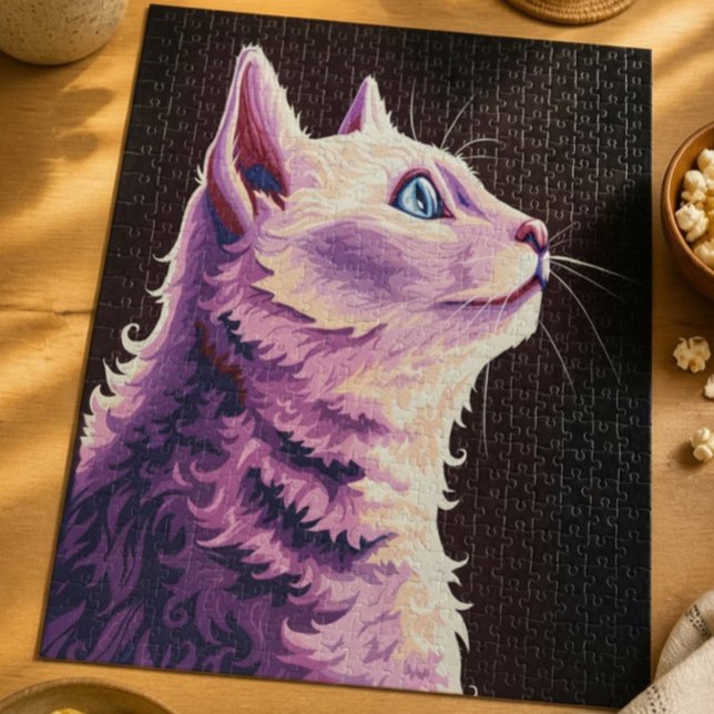 Vibrant Psychedelic White Cat Pop Art Jigsaw Puzzle (Creator Uploaded)