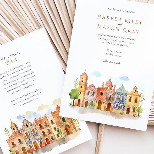 Vibrant Puebla Mexico Watercolor Wedding Invitation (Creator Uploaded)