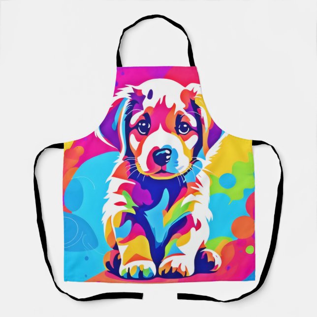 Vibrant Puppy Art Apron (Front)