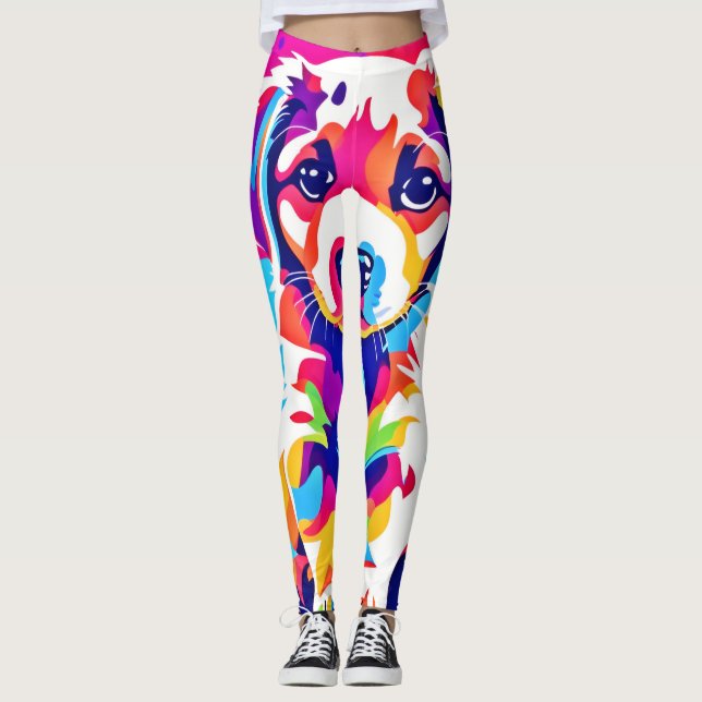 Vibrant Puppy Art Leggings (Front)
