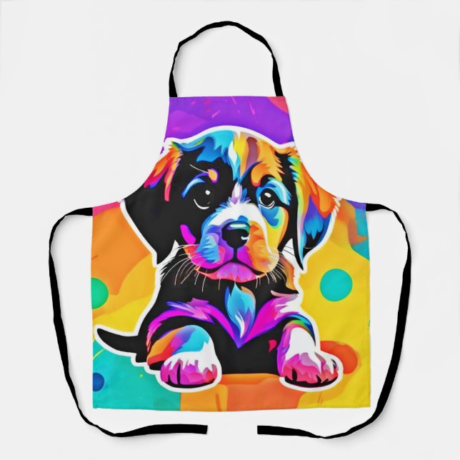 Vibrant Puppy Artwork Apron (Front)