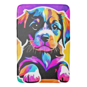 Vibrant Puppy Artwork Bath Mat