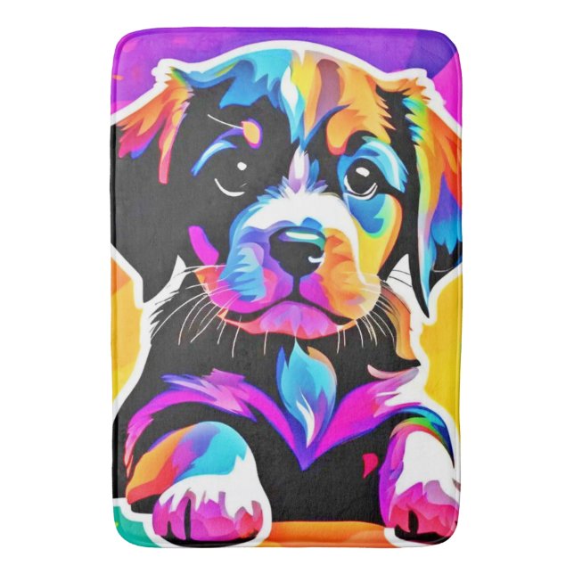 Vibrant Puppy Artwork Bath Mat (Front Vertical)