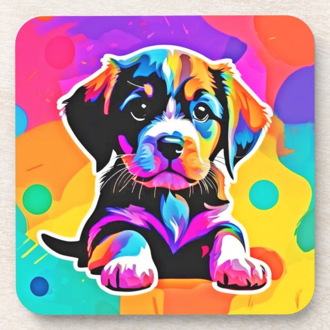 Vibrant Puppy Artwork Coaster (Front)