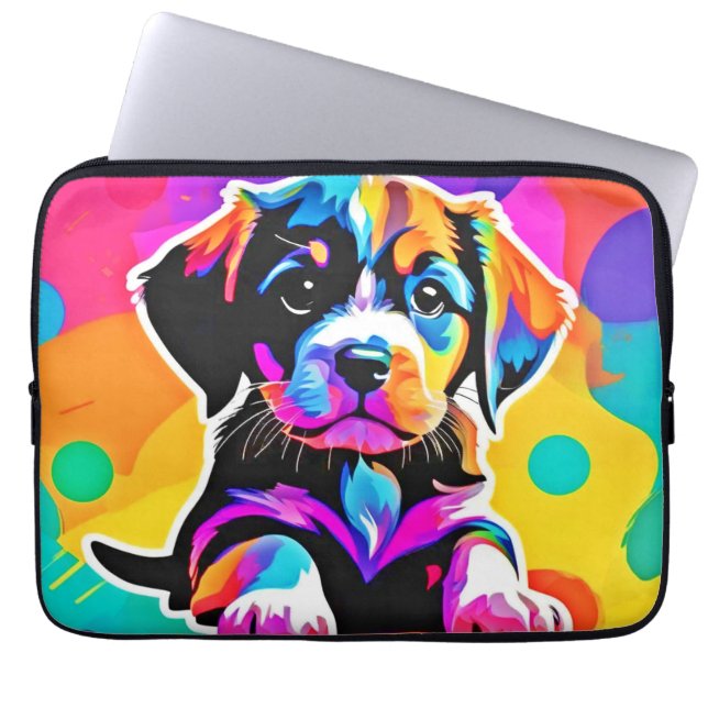 Vibrant Puppy Artwork Laptop Sleeve (Front)