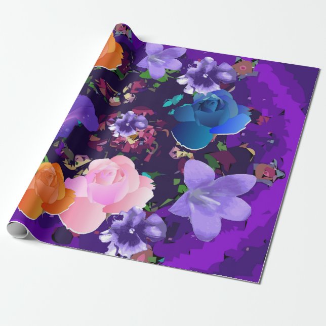 Vibrant Purple Abstract Floral Wrapping Paper (Unrolled)