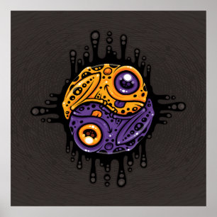 Vibrant Purple and Gold Poison Dart Frog Yin Yang Poster