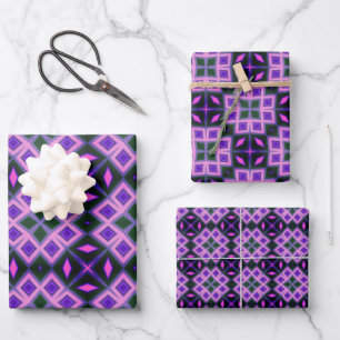 Vibrant Purple and Pink Geometric Diamond Pattern  Wrapping Paper Sheet