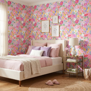 Vibrant Purple and Pink Spring Floral Wallpaper