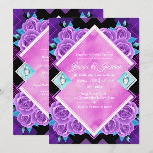 Vibrant Purple and Teal Floral Wedding Invitation