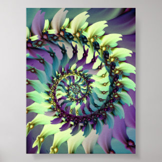 Vibrant Purple and Teal Spiral Fractal Art Poster