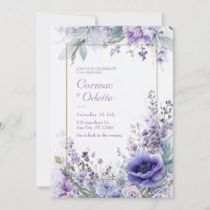 Vibrant Purple Anemone Botanical Gold Frame Invitation