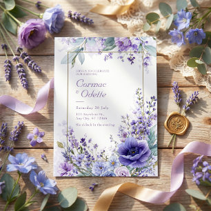 Vibrant Purple Anemone Botanical Gold Frame Invitation