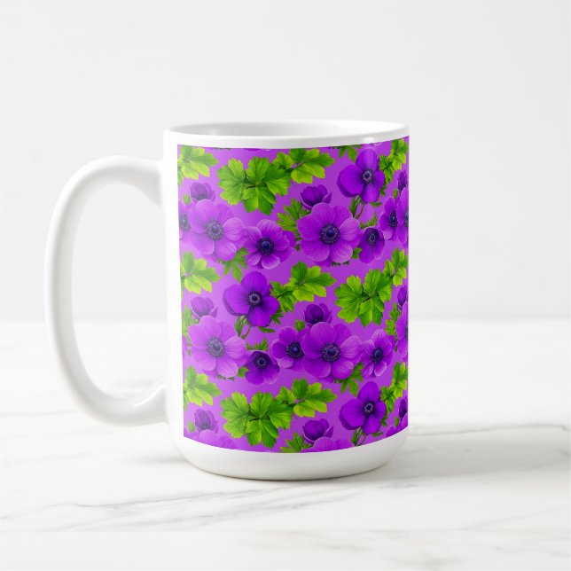 Vibrant Purple Anemone Flowers Coffee Mug (Left)