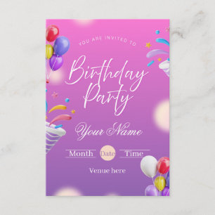 Vibrant Purple & Balloons Birthday Party  Invitation