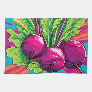 Vibrant Purple Beets Pop Art Tea Towel