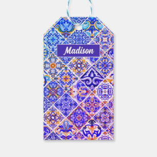 Vibrant Purple Blue Mediterranean Tile Mosaic Gift Tags
