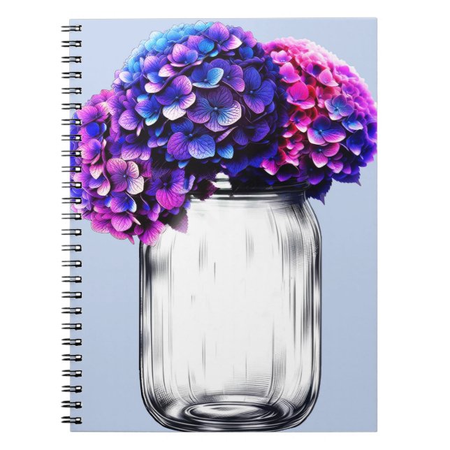 Vibrant Purple Blue Pink Hydrangea Floral Notebook (Front)