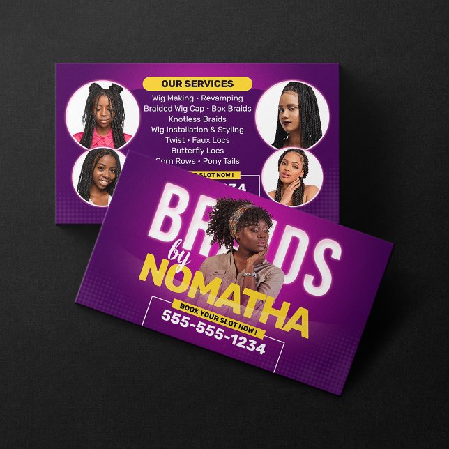Vibrant Purple Braids & Wigs Hair Braiding Salon Business Card (Creator Uploaded)