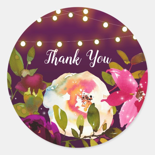 Vibrant Purple Bright Bold Flowers Bridal Shower Classic Round Sticker (Front)