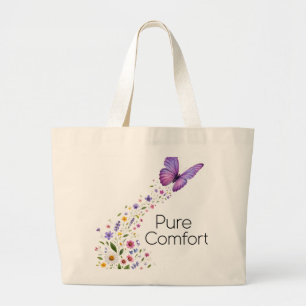 Vibrant Purple Butterfly with Wildflower trial Large Tote Bag