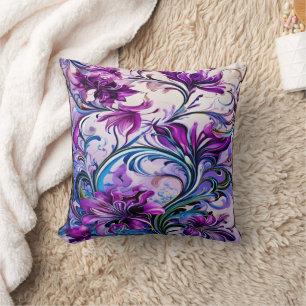 Vibrant Purple Floral Design on Elegant Background Cushion