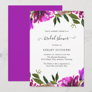 Vibrant Purple Floral Elegant Bridal Shower Invitation