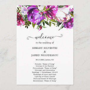 Vibrant Purple Floral Elegant Wedding Programme