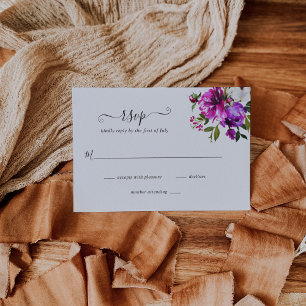 Vibrant Purple Floral Elegant Wedding RSVP Card