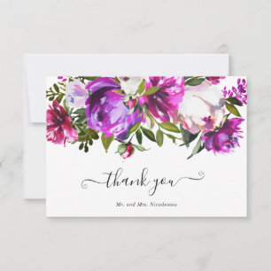 Vibrant Purple Floral Elegant Wedding Thank You Card