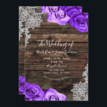 Vibrant Purple Floral Roses Wood Lace Wedding Invitation<br><div class="desc">Customise any way you want.</div>