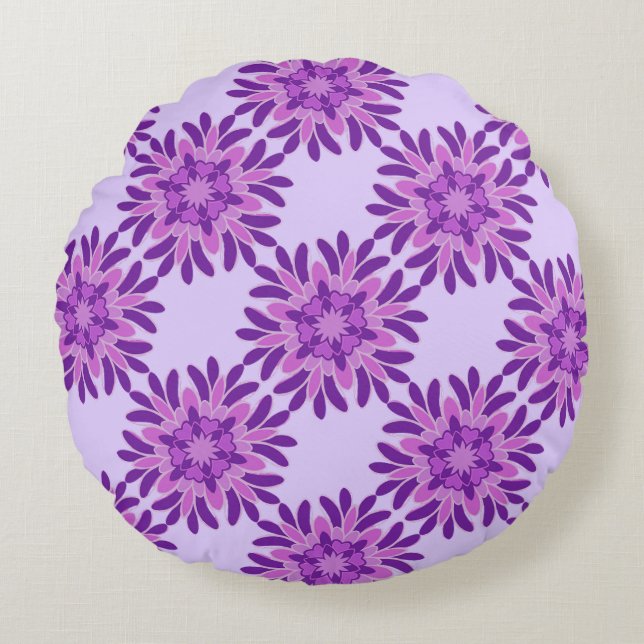 Vibrant Purple Floral Seamless Design Round Pillow (Front)