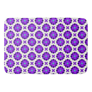  Vibrant Purple Flowers and Leaf Motifs Bath Mat