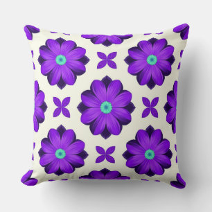  Vibrant Purple Flowers and Leaf Motifs Cushion