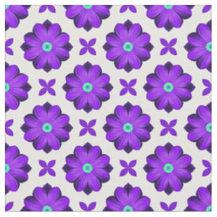 Vibrant Purple Flowers and Leaf Motifs Fabric
