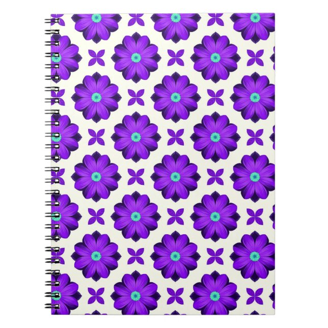  Vibrant Purple Flowers and Leaf Motifs Notebook (Front)
