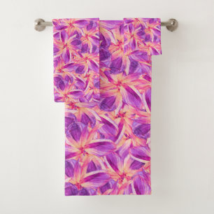 Vibrant Purple Flowers Floral Pattern Bath Towel Set