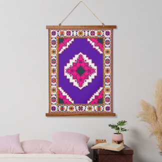 Vibrant Purple Geometric Boho Folk Art Pattern Hanging Tapestry