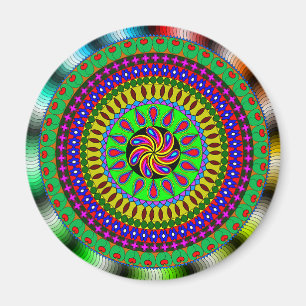 Vibrant Purple, Green, Red Mandala Magnet