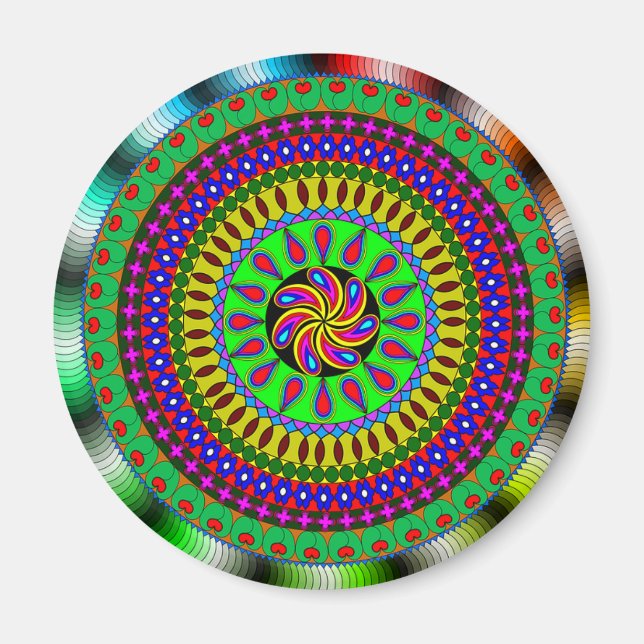 Vibrant Purple, Green, Red Mandala Magnet (Front)
