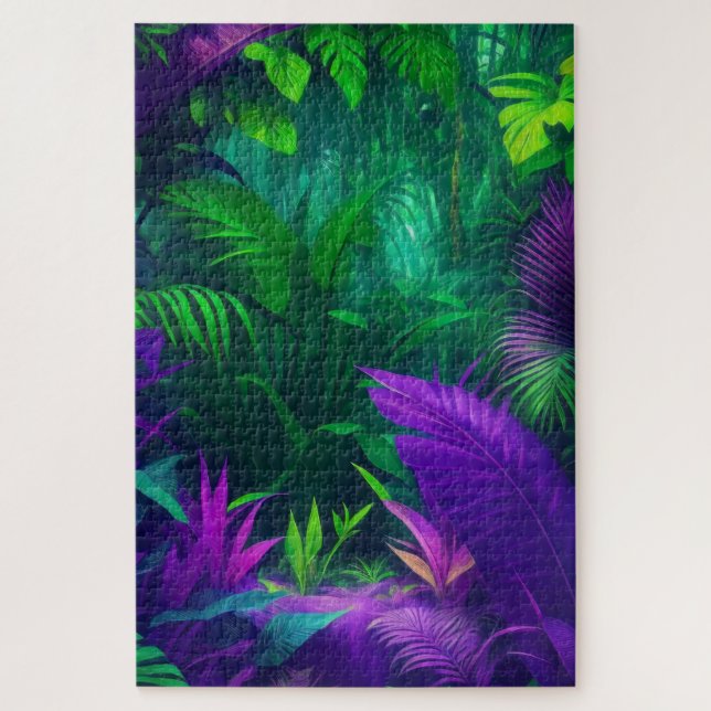  Vibrant Purple Green Tropical Jungle Foliage  Jigsaw Puzzle (Vertical)