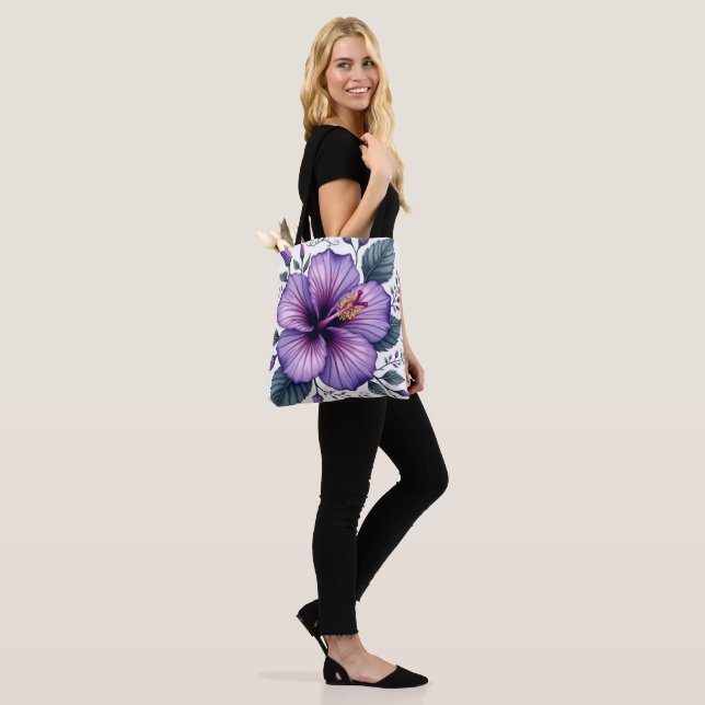 Vibrant Purple Hibiscus | Tropical Floral Accessor Tote Bag (On Model)